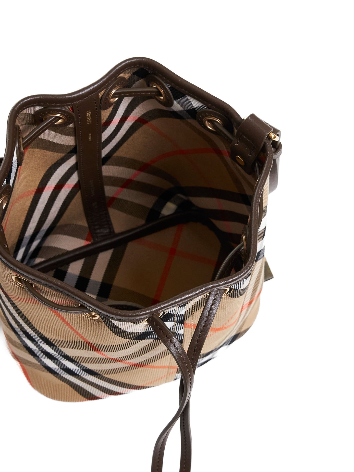 Check canvas mini bucket bag