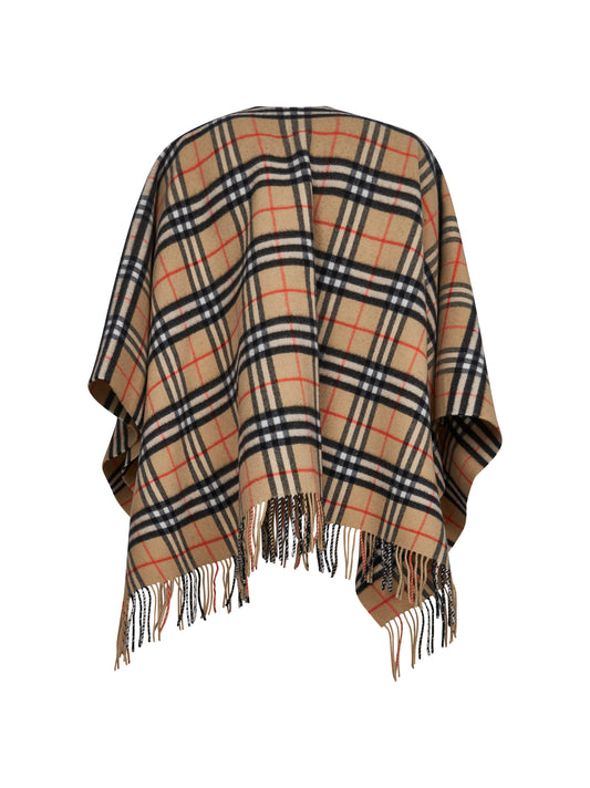 Beige Check wool and cashmere cape