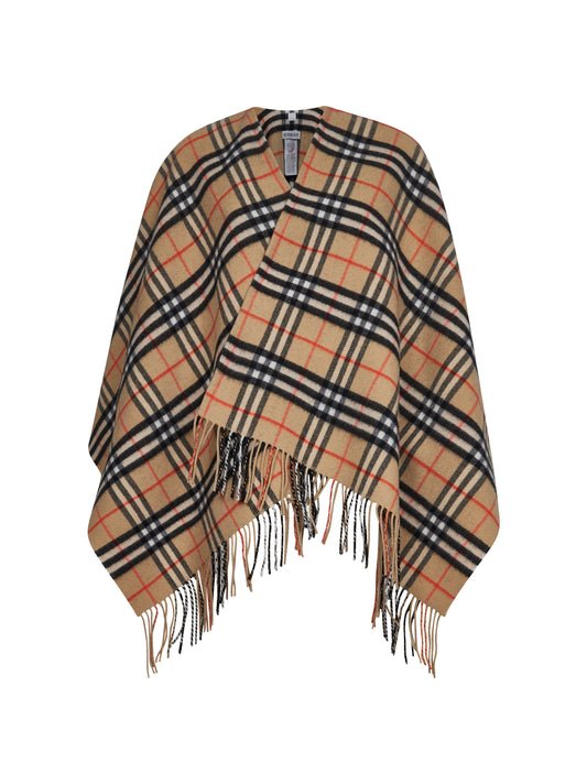 Beige Check wool and cashmere cape