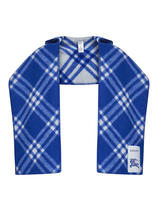 Blue Check wool hooded scarf