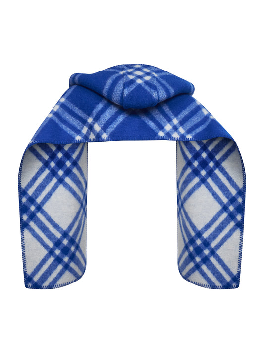 Blue Check wool hooded scarf