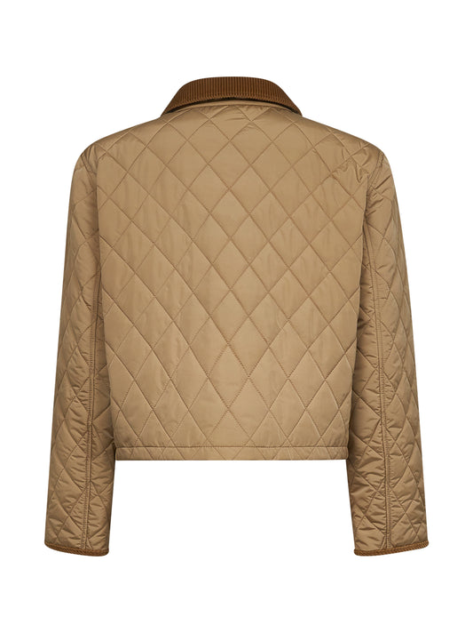 Beige quilted nylon cropped jacket