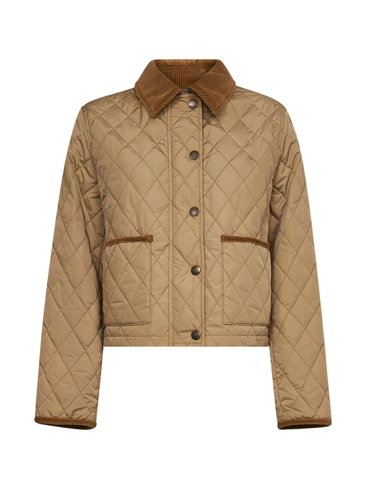 Beige quilted nylon cropped jacket
