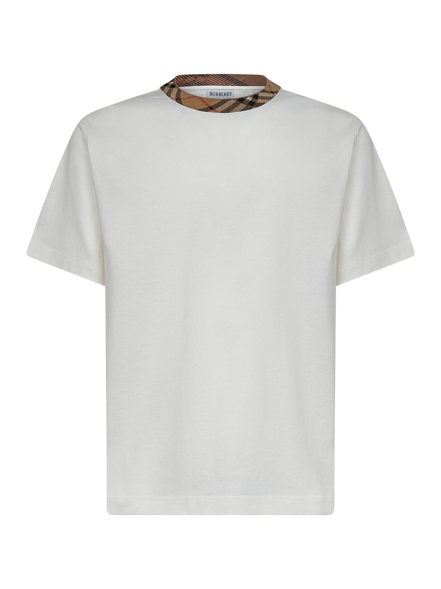 Ivory cotton check trim T-shirt