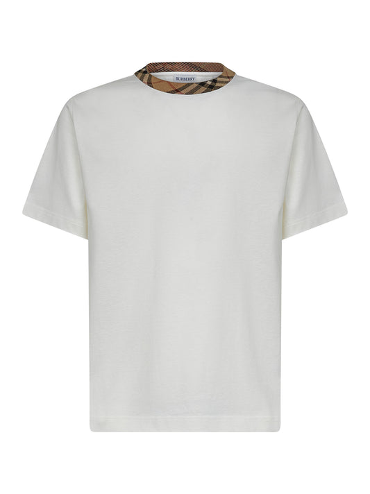 Ivory cotton check trim T-shirt