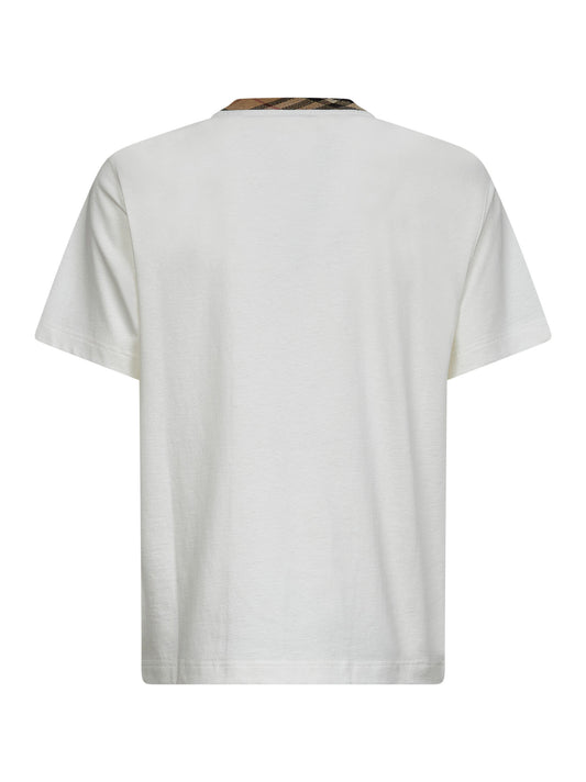 Ivory cotton check trim T-shirt