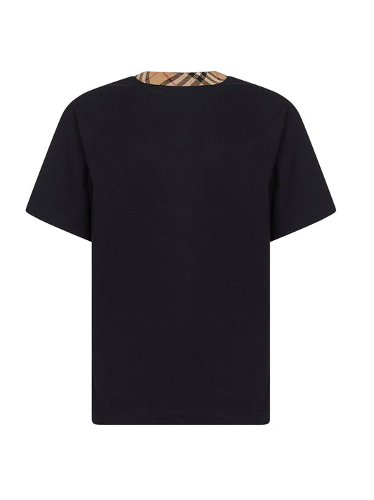 T-shirt in cotone nero con finiture Check