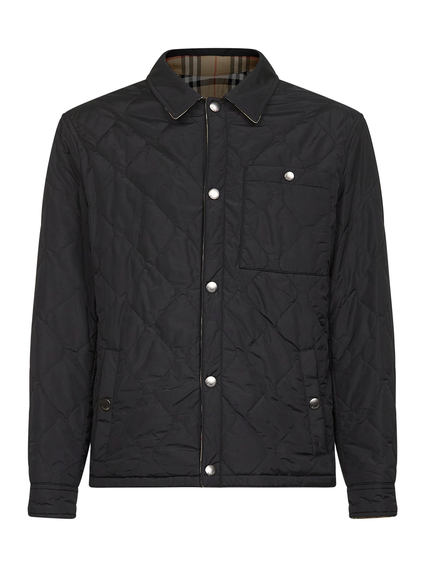 Black quilted nylon reversible overshirt
