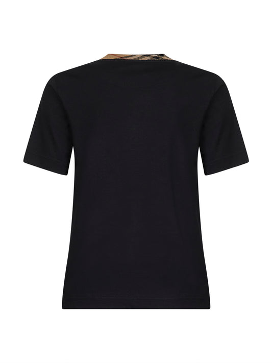 Black cotton check trim T-shirt