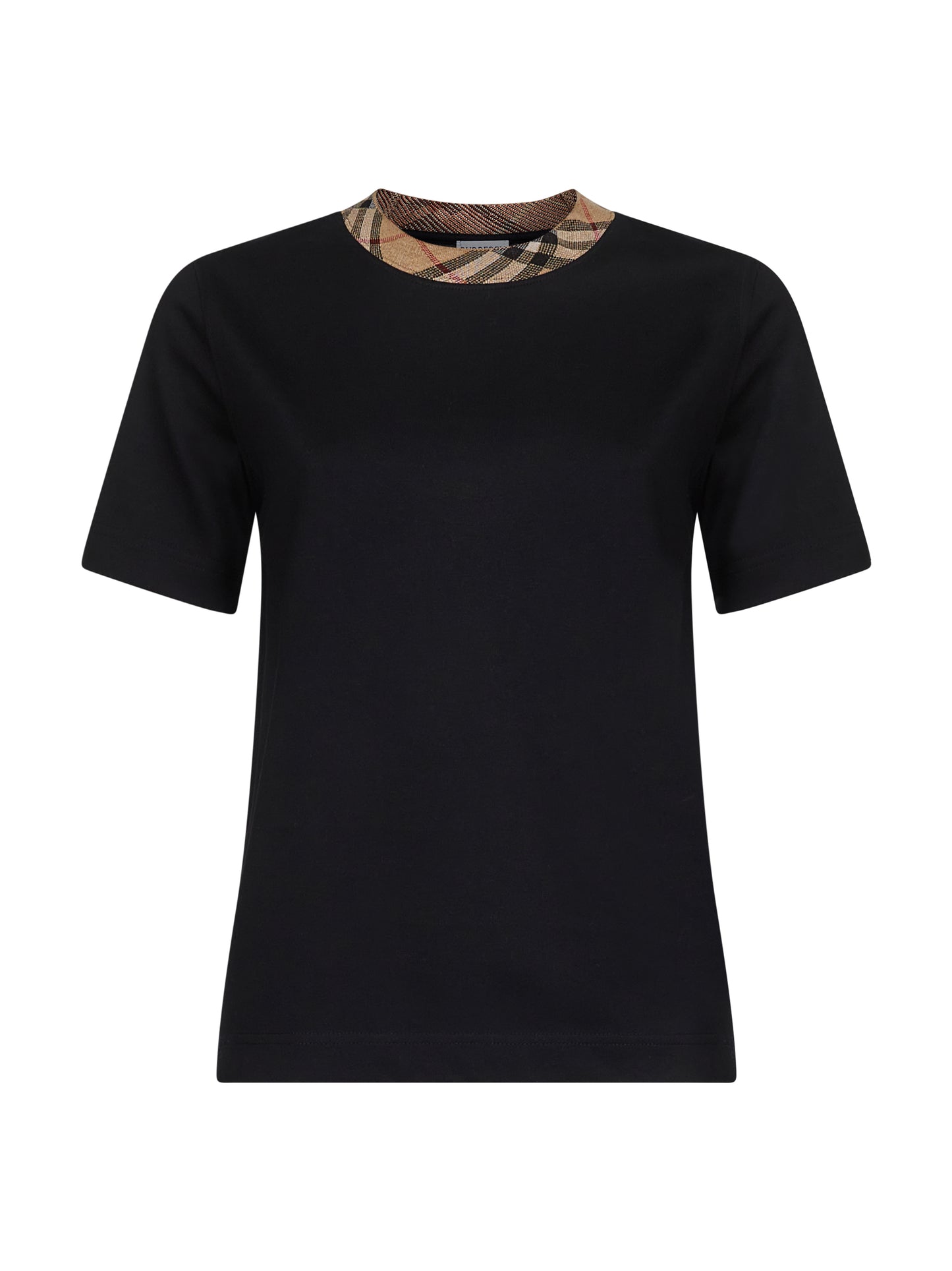 Black cotton check trim T-shirt