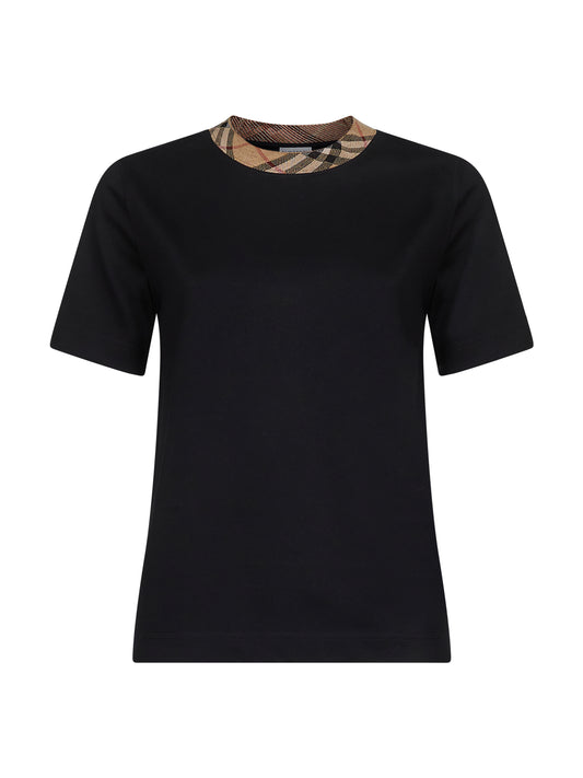 Black cotton check trim T-shirt