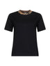 Black cotton check trim T-shirt