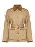 Beige nylon belted quilted jacket