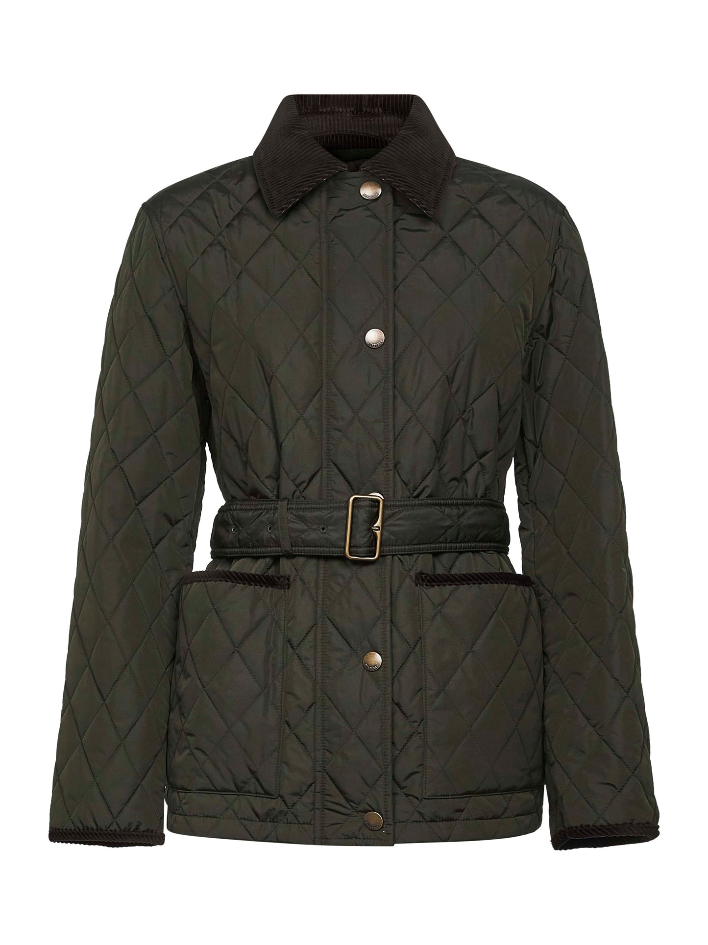 Green nylon belted quilted jacket