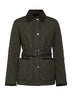 Green nylon belted quilted jacket