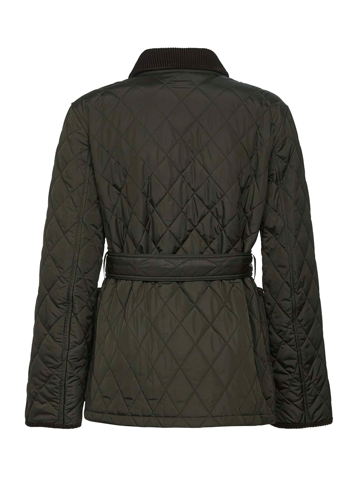 Green nylon belted quilted jacket