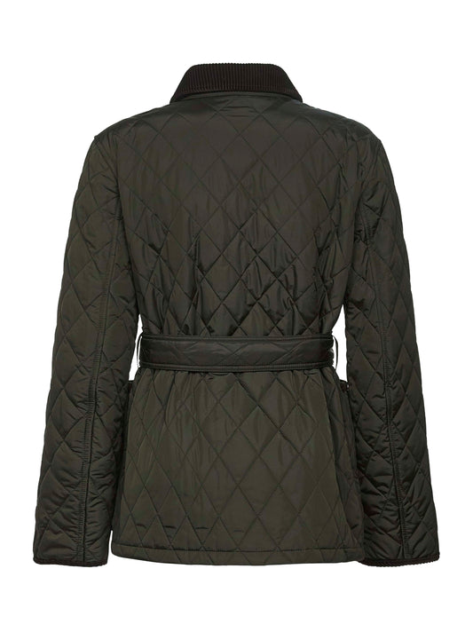 Green nylon belted quilted jacket