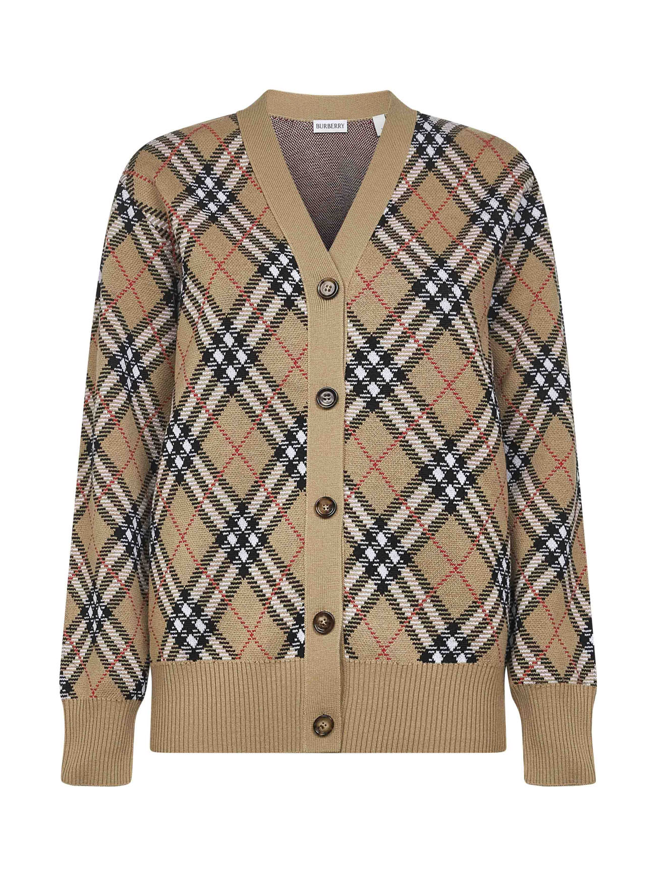 Beige Check wool cardigan