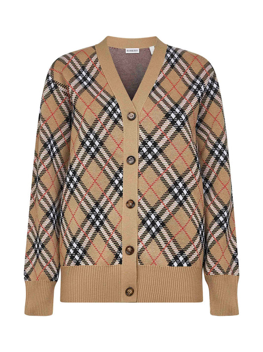 Beige Check wool cardigan