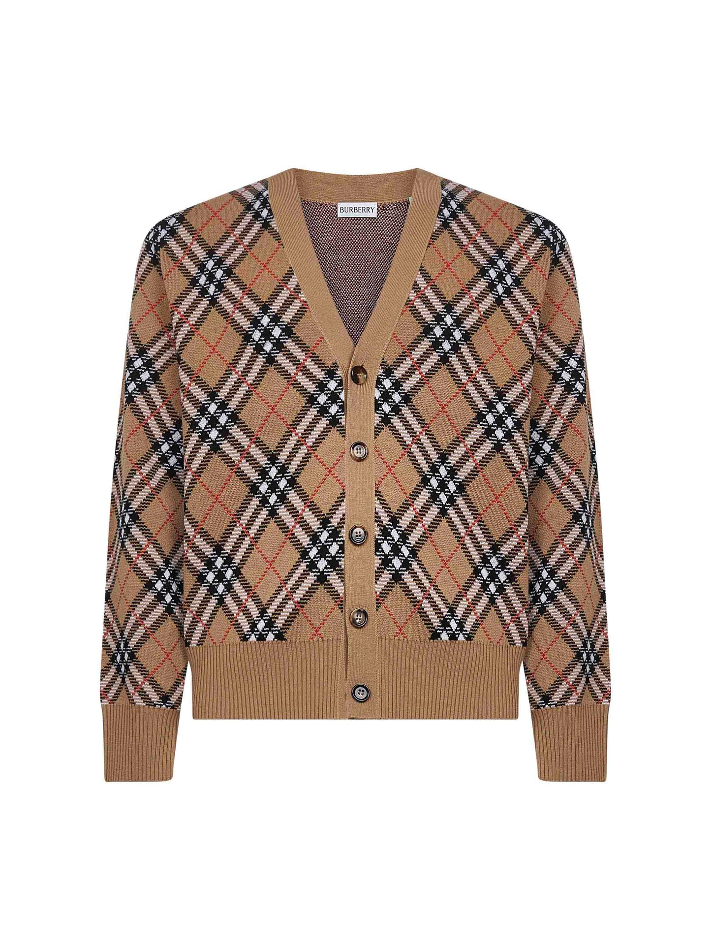 Cardigan in maglia Check beige<BR/>