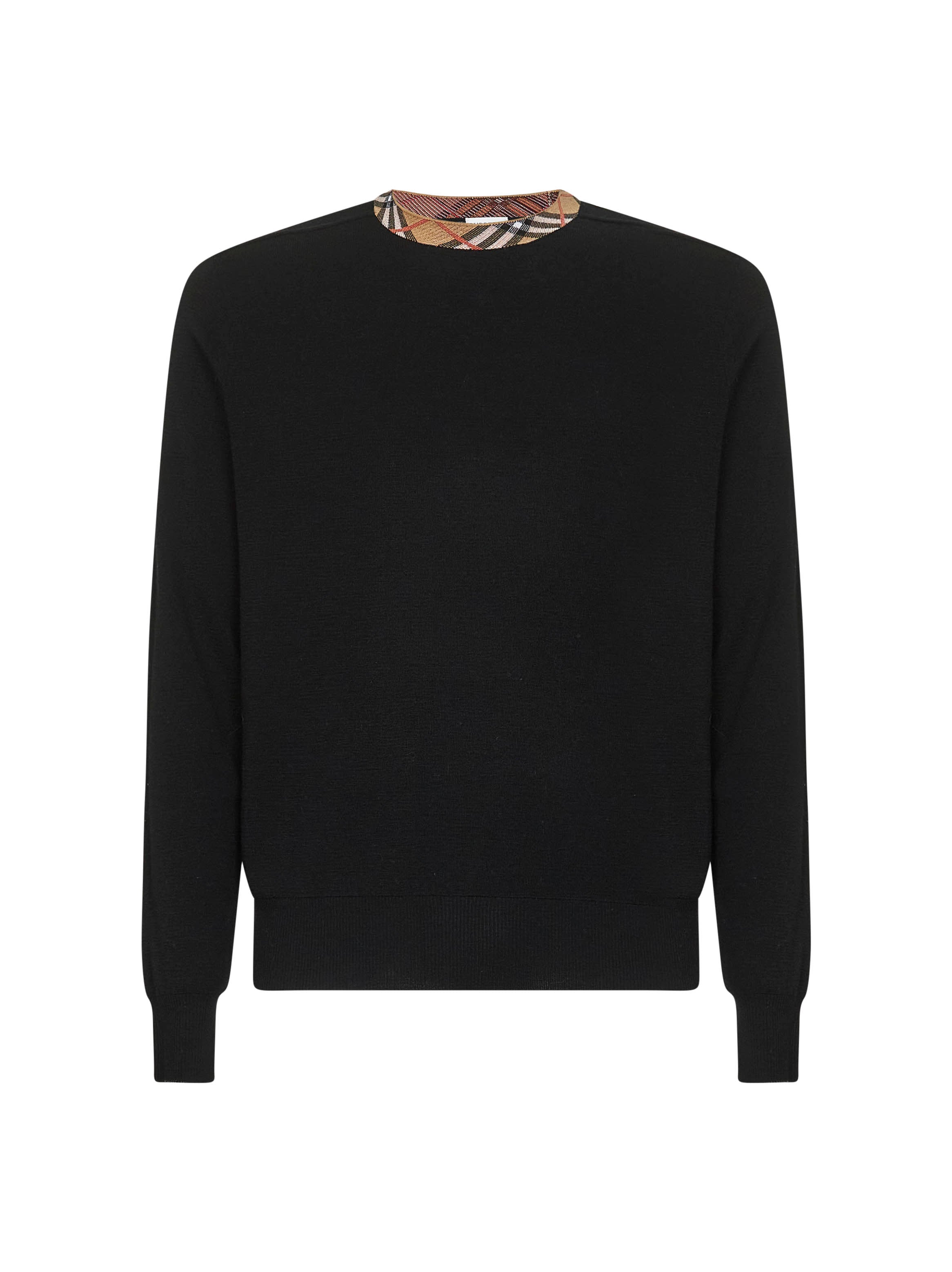 Black wool Check trim sweater – Daniello.com