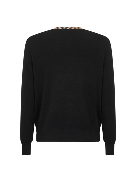 Black wool Check trim sweater