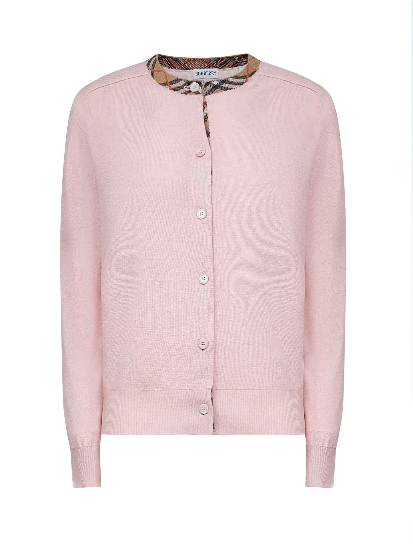 Pink wool Check trim cardigan