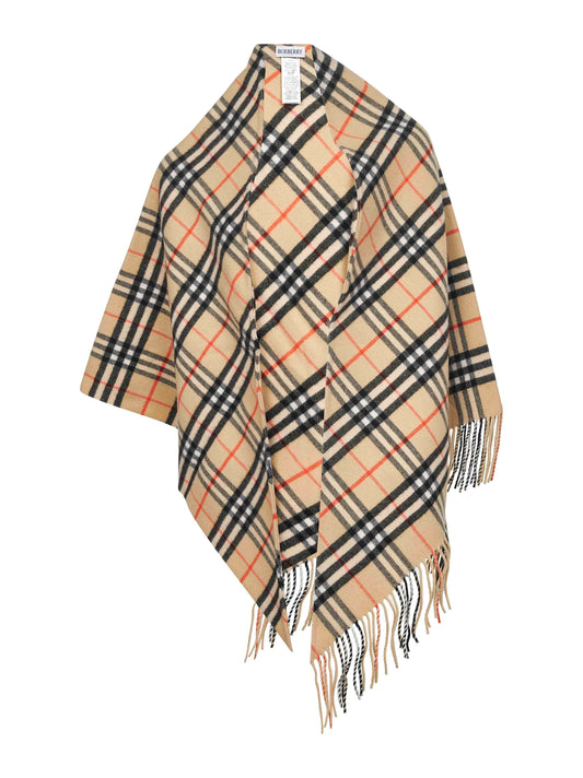 Beige Check wool and cashmere cape