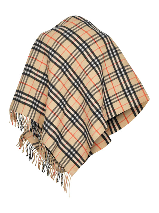 Beige Check wool and cashmere cape