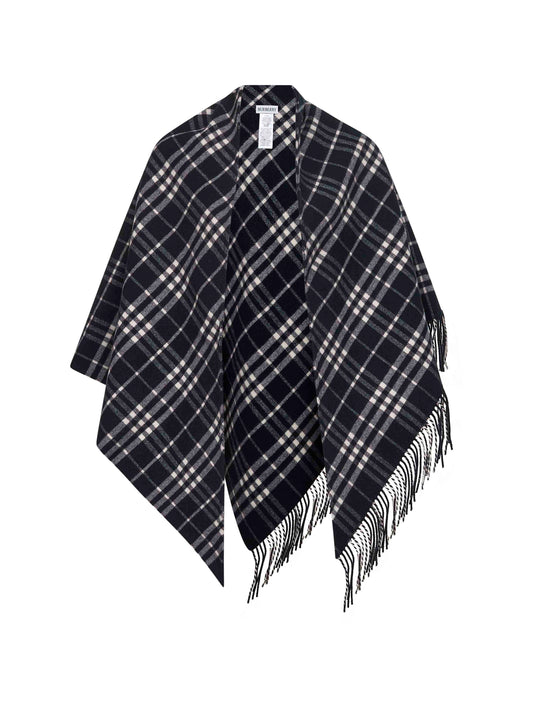 Black Check wool and cashmere cape