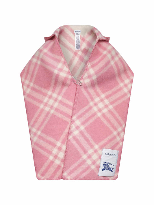 Sciarpa con cappuccio in lana Check rosa