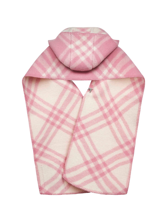 Sciarpa con cappuccio in lana Check rosa
