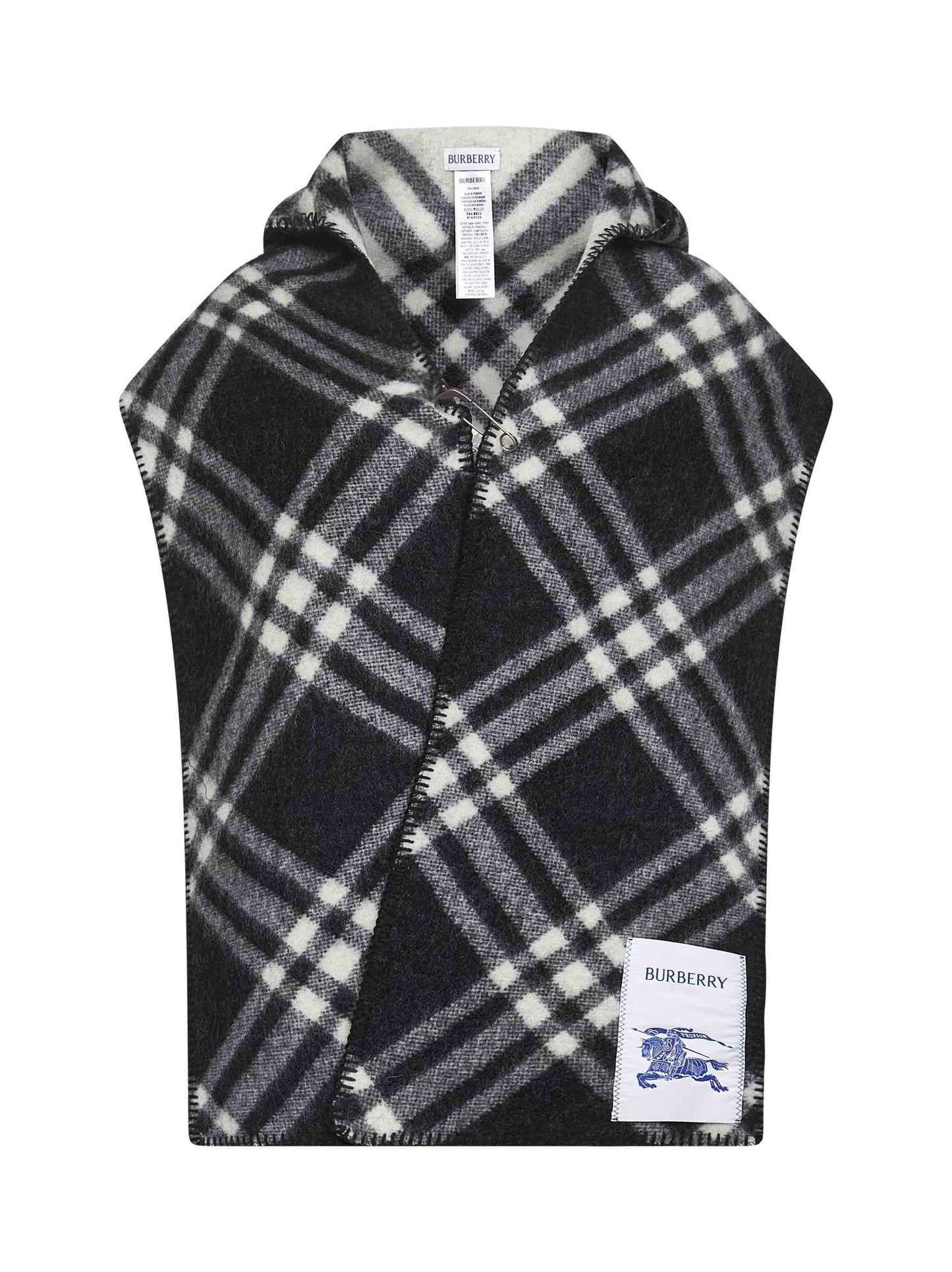 Sciarpa con cappuccio in lana Check nera