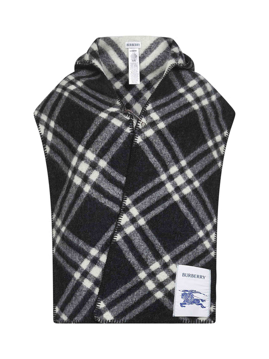 Sciarpa con cappuccio in lana Check nera
