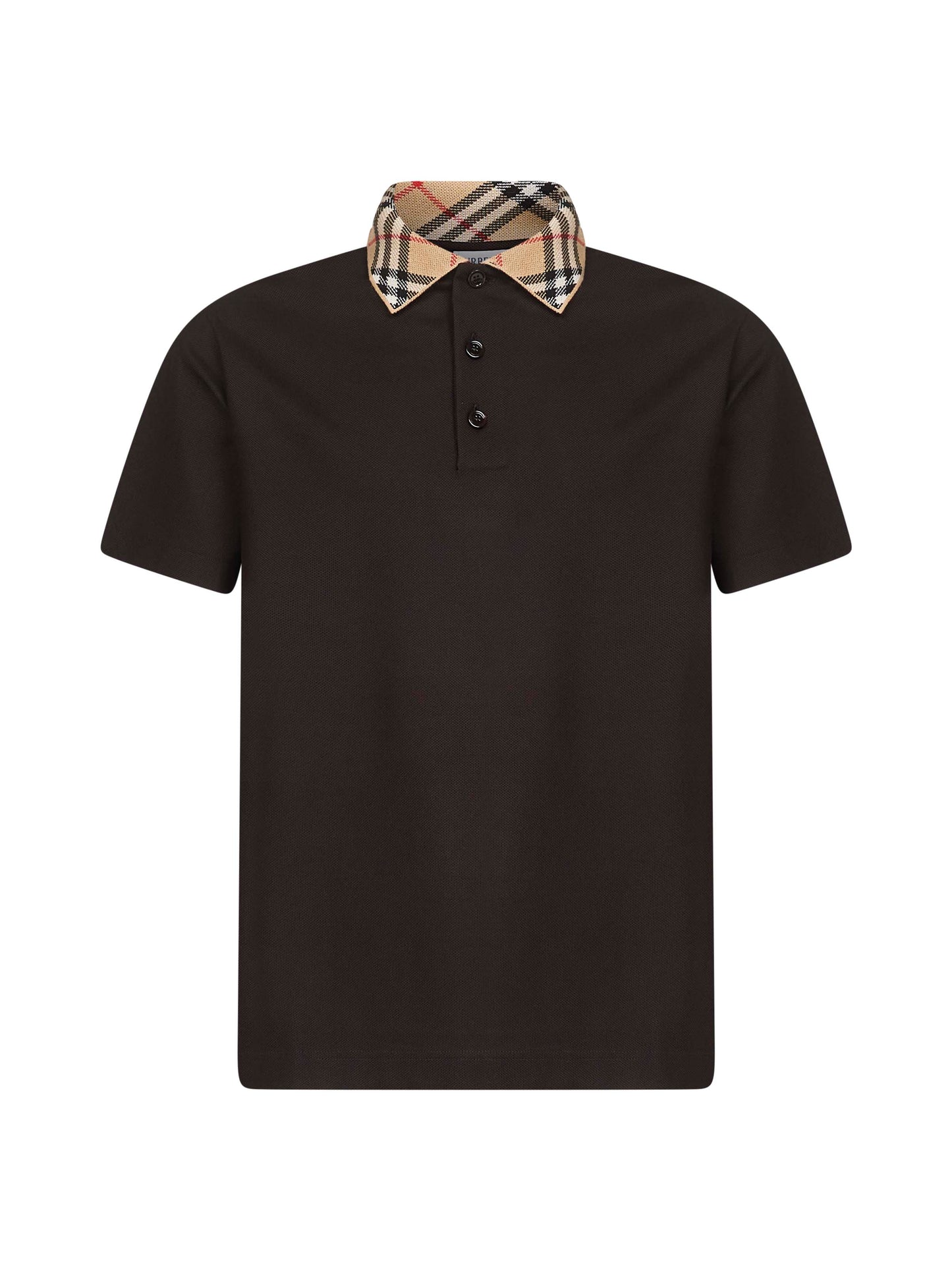Polo in piquet marrone con colletto Check