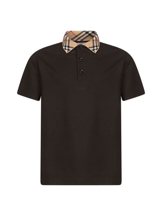 Brown pique Check collar polo shirt