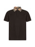 Polo in piquet marrone con colletto Check
