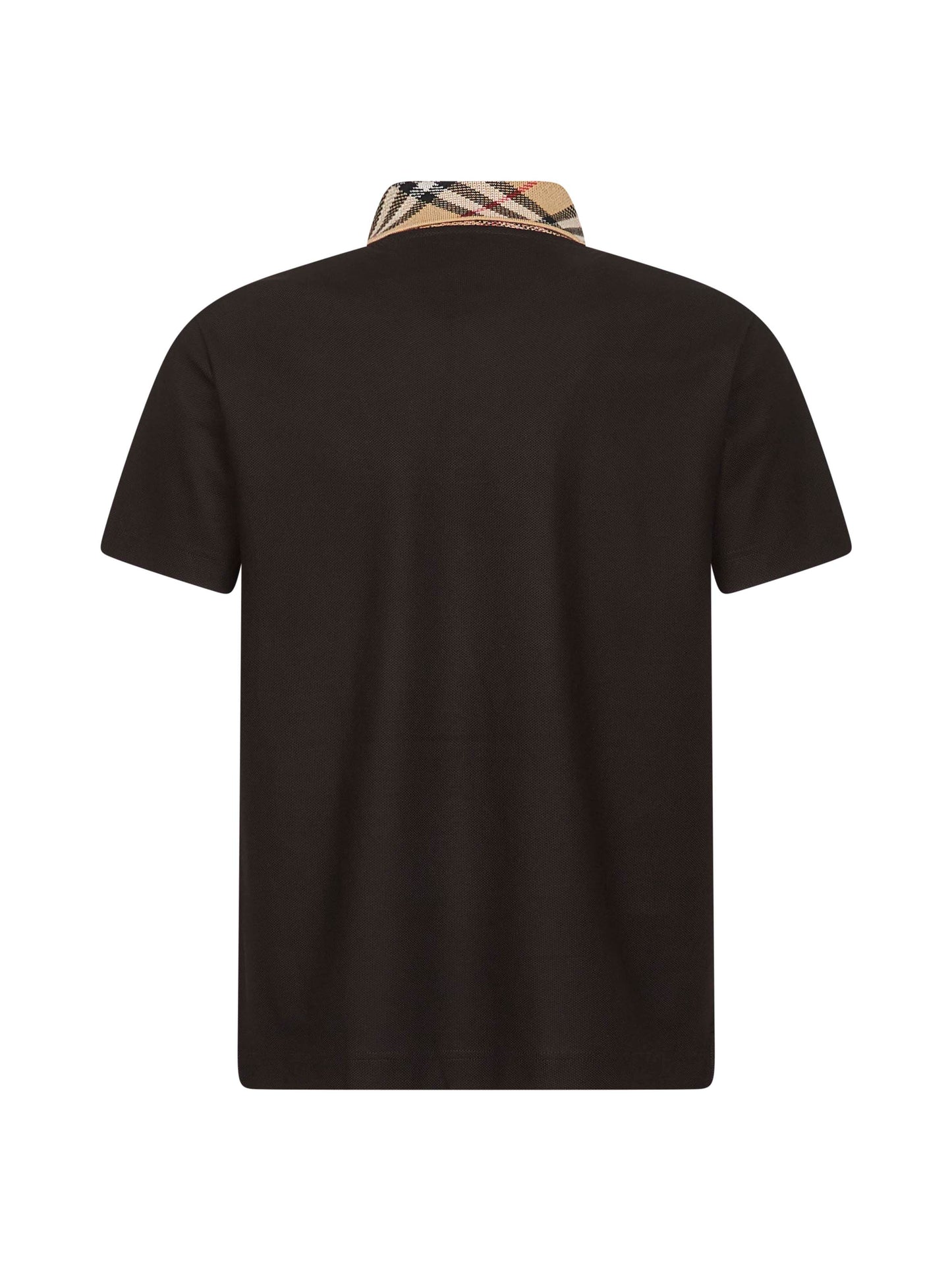 Polo in piquet marrone con colletto Check