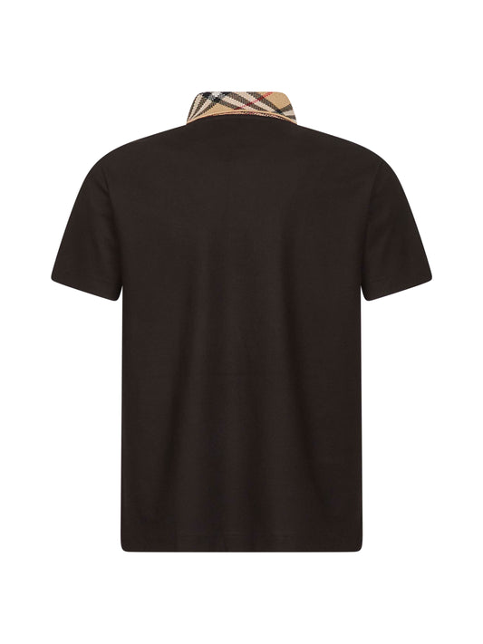 Brown pique Check collar polo shirt