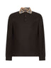 Polo a maniche lunghe in piquet marrone con colletto Check