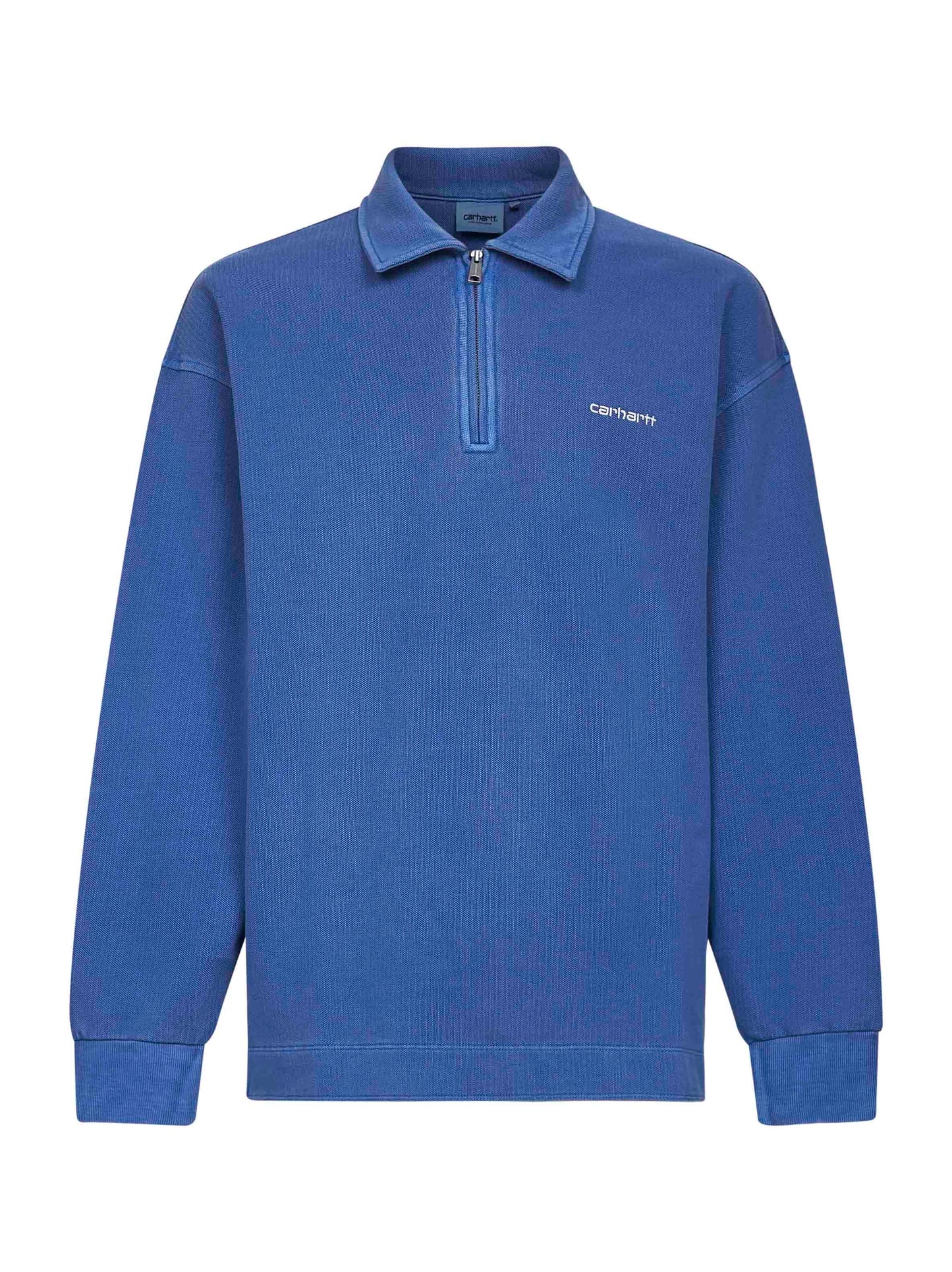 Blue PiqueScript polo-like sweatshirt