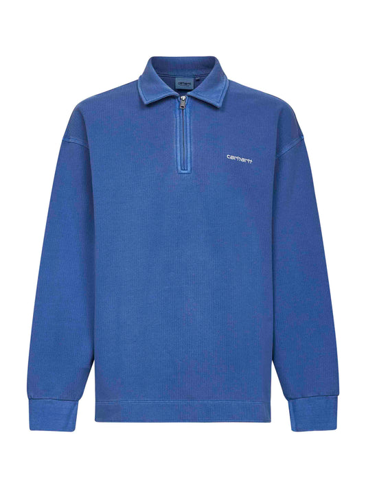 Blue PiqueScript polo-like sweatshirt