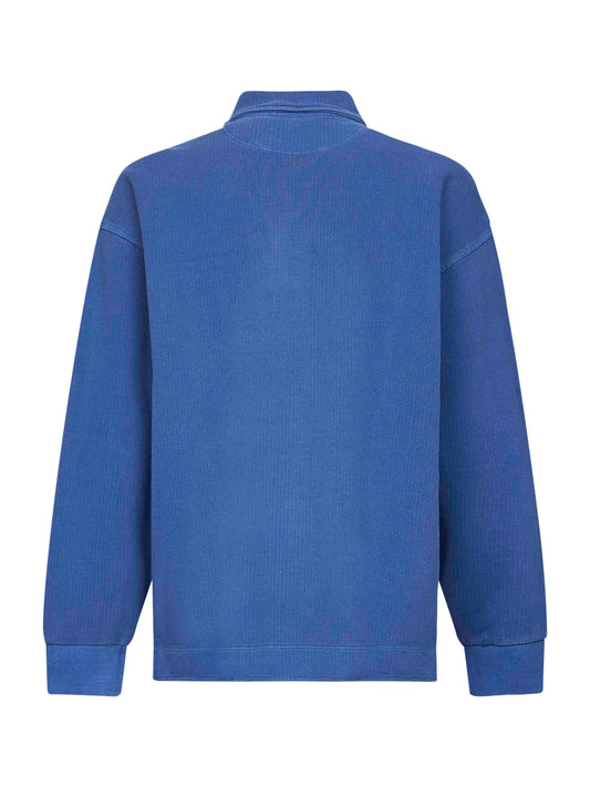 Blue PiqueScript polo-like sweatshirt