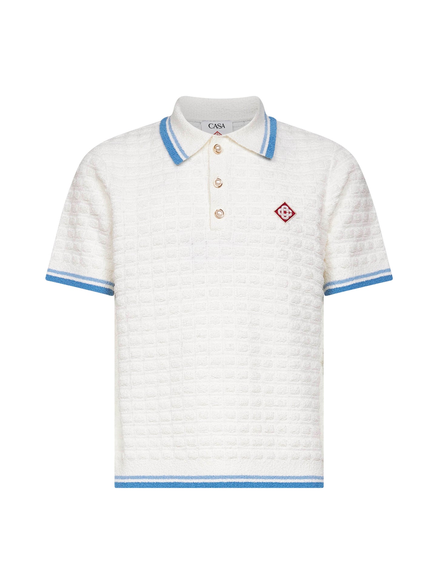 White bouclé short-sleeved polo shirt