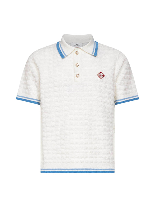 White bouclé short-sleeved polo shirt