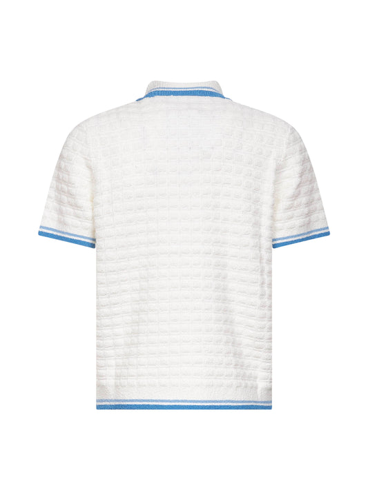White bouclé short-sleeved polo shirt