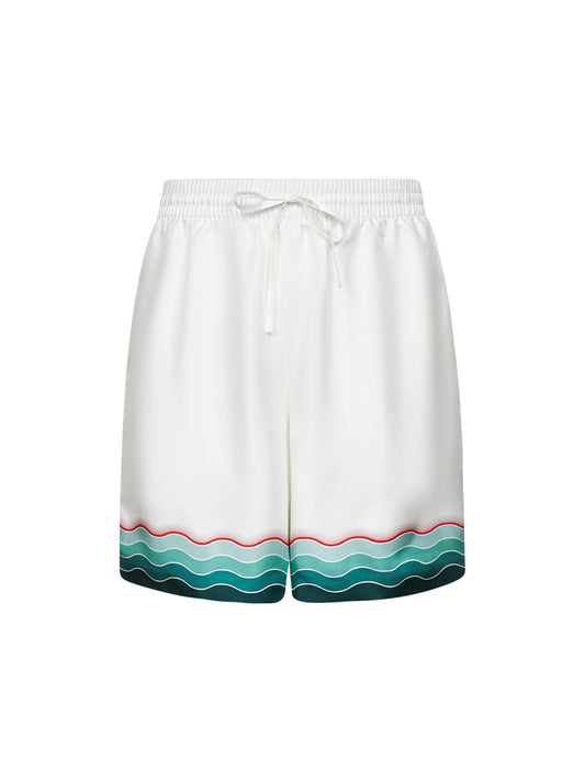 White silk twill Montagne Ondulée shorts