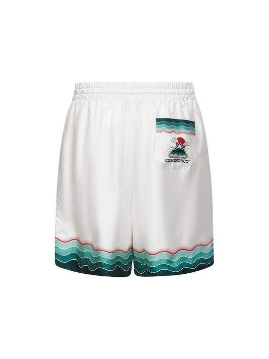 White silk twill Montagne Ondulée shorts