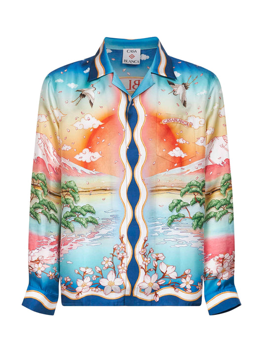 Printed silk twill Tennis Club shirt