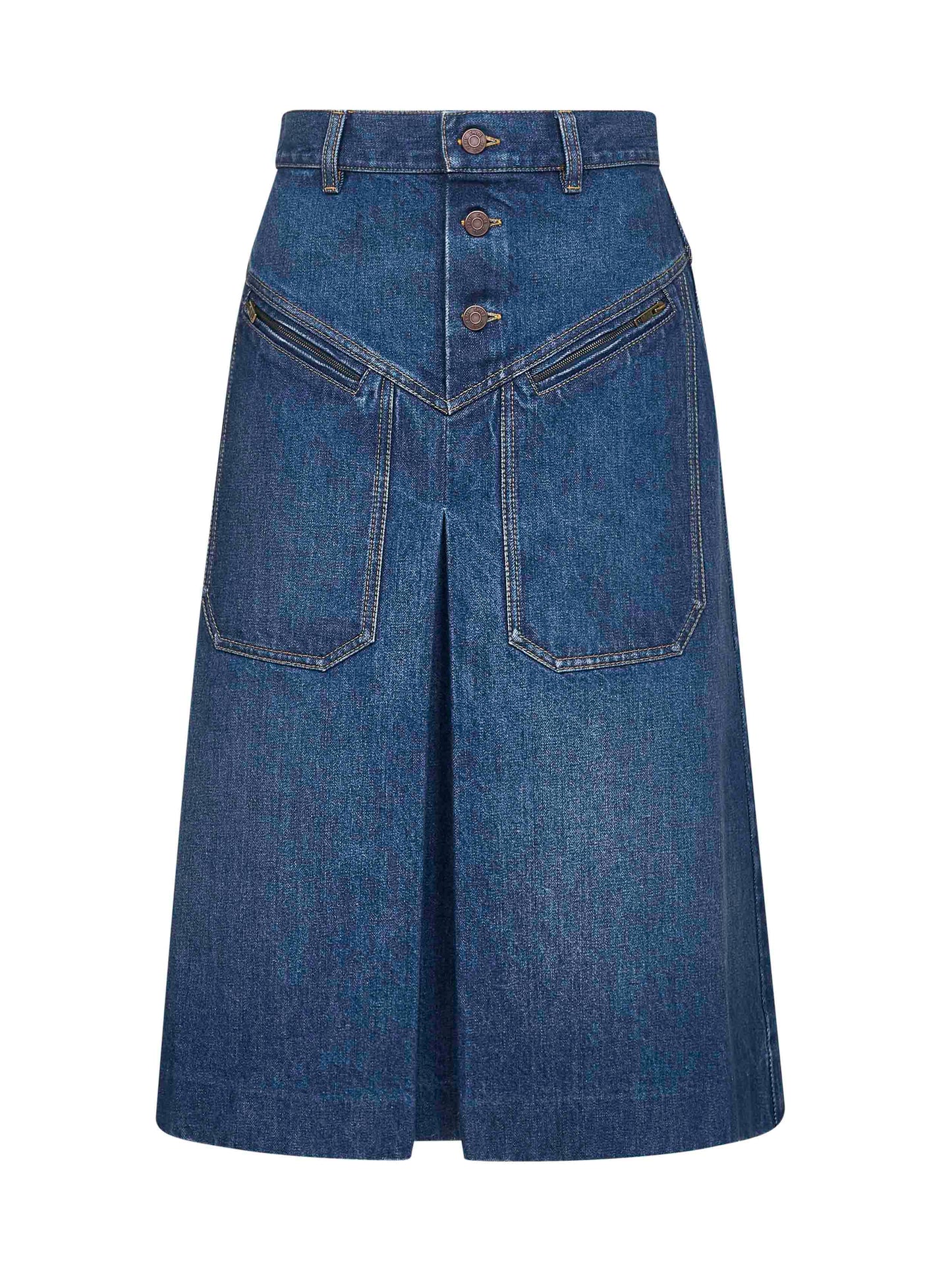Blue denim knee length skirt